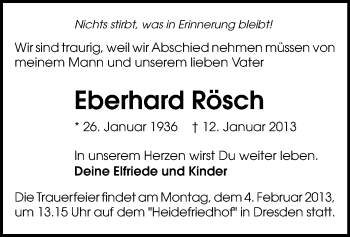 Todesanzeige von Eberhard Rösch von Chemnitz