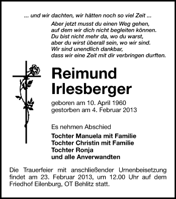 Todesanzeige von Reimund Irlesberger von Schwarzenberg