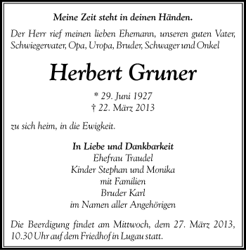 Todesanzeige von Herbert Gruner von Stollberg