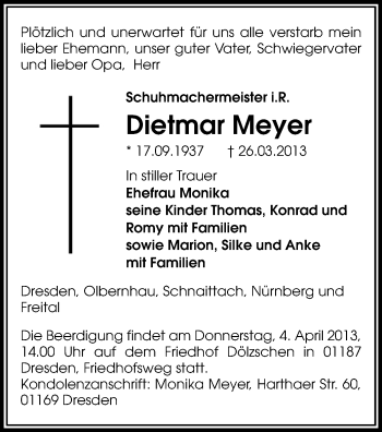 Todesanzeige von Dietmar Meyer von Marienberg