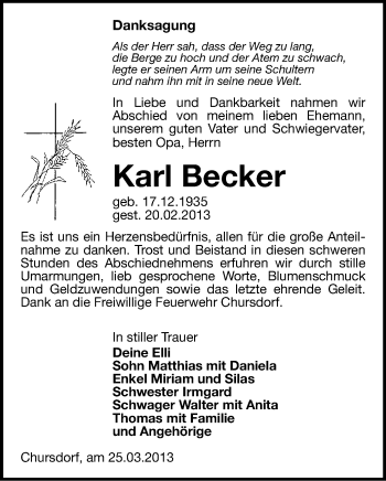 Todesanzeige von Karl Becker von Rochlitz