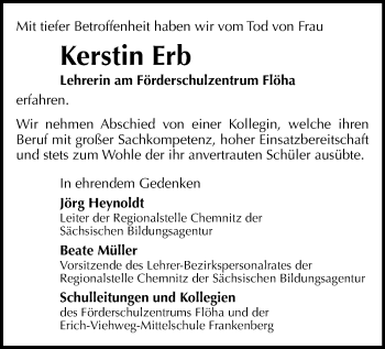 Todesanzeige von Kerstin Erb von Flöha