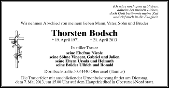 Todesanzeige von Thorsten Bodsch von Rochlitz