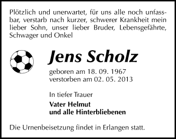 Todesanzeige von Jens Scholz von Annaberg