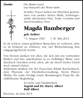 Todesanzeige von Magda Bamberger von Reichenbach