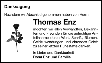 Todesanzeige von Thomas Enz von Freiberg / Brand Erbisdorf
