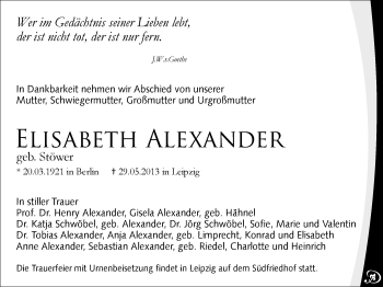 Todesanzeige von Elisabeth Alexander von Auerbach