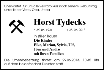 Todesanzeige von Horst Tydecks von Freiberg / Brand Erbisdorf
