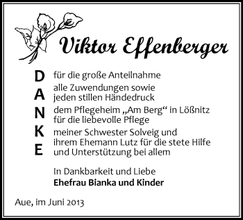 Todesanzeige von Viktor Effenberger von Aue