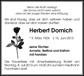 Todesanzeige von Herbert Dornich von Marienberg