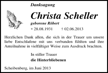 Todesanzeige von Christa Scheller von Annaberg