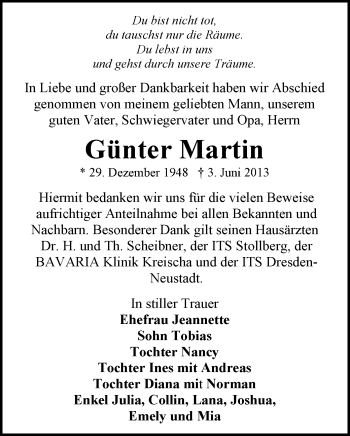 Todesanzeige von Günter Martin von Stollberg
