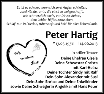 Todesanzeige von Peter Hartig von Glauchau
