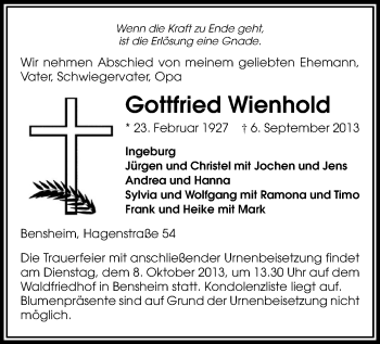 Todesanzeige von Gottfreid Wienhold von Werdau