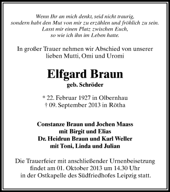 Todesanzeige von Efgard Braun von Marienberg