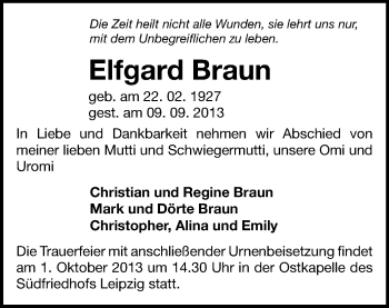 Todesanzeige von Elfgard Braun von Marienberg