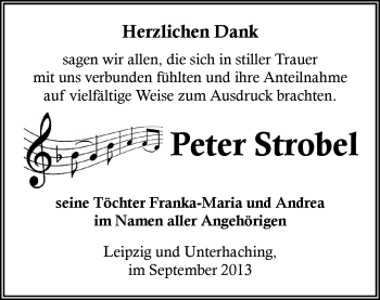Todesanzeige von Peter Strobel von Oberes Vogtland