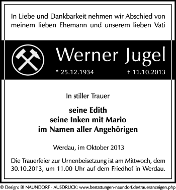Todesanzeige von Werner Jugel von Werdau