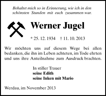 Todesanzeige von Werner Jugel von Werdau