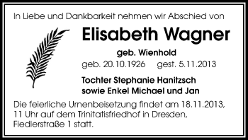 Todesanzeige von Elisabeth Wagner von Glauchau