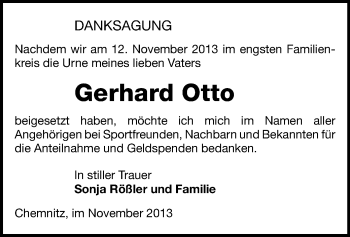 Todesanzeige von Gerhard Otto von Chemnitz