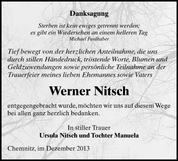Todesanzeige von Werner Nitsch von Chemnitz