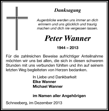 Todesanzeige von Peter Wanner von Aue