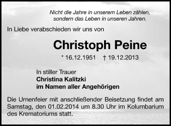 Todesanzeige von Christoph Peine von Chemnitz