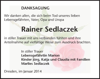 Todesanzeige von Rainer Sedlaczek von Rochlitz