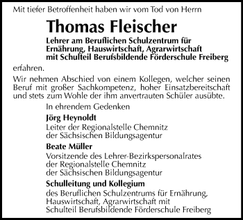 Todesanzeige von Thomas Fleischer von Chemnitz