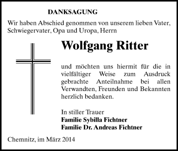 Todesanzeige von Wolfgang Ritter von Chemnitz