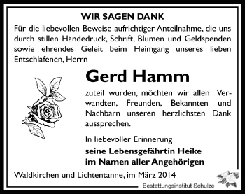 Todesanzeige von Gerd Hamm von Zwickau