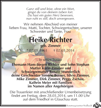 Todesanzeige von Heike Richter von Glauchau