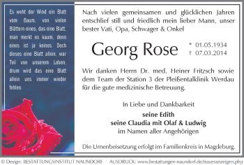 Todesanzeige von Georg Rose von Werdau