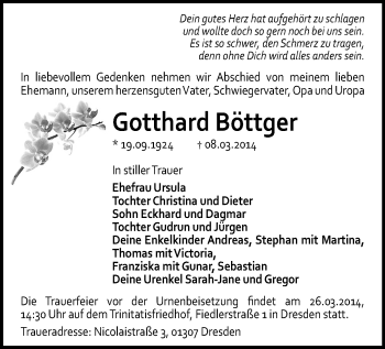 Todesanzeige von Gotthard Böttger von Annaberg