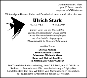 Todesanzeige von Ulrich Stark von Hohenstein-Ernstthal