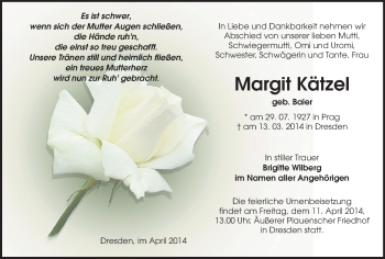 Todesanzeige von Margit Kätzel von Reichenbach