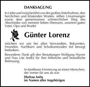 Todesanzeige von Günter Lorenz von Annaberg