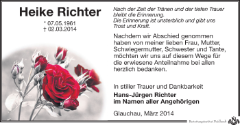 Todesanzeige von Heike Richter von Glauchau