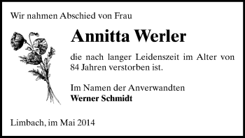 Todesanzeige von Annitta Werler von Reichenbach