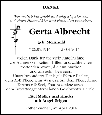 Todesanzeige von Gerta Albrecht von Auerbach