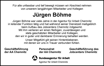 Todesanzeige von Jürgen Böhme von Chemnitz