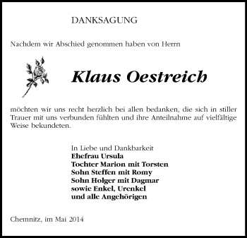 Todesanzeige von Klaus Oestreich von Chemnitz