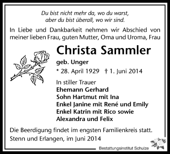 Todesanzeige von Christa Sammler von Zwickau