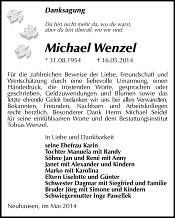 Todesanzeige von Michael Wenzel von Marienberg