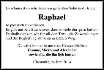 Todesanzeige von Raphael  von Chemnitz