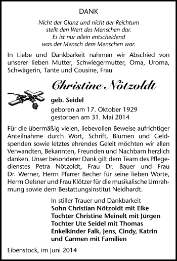 Todesanzeige von Christine Nötzoldt von Aue