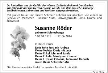 Todesanzeige von Susanne Röder von Rochlitz