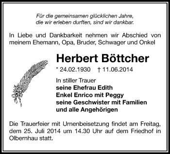 Todesanzeige von Herbert Böttcher von Marienberg