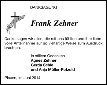 Todesanzeige von Frank Zehner von Plauen